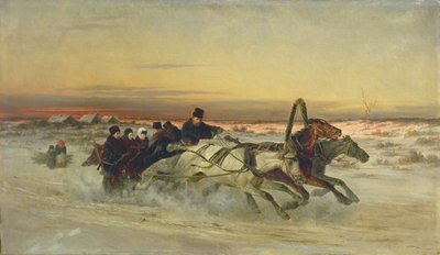 A Galloping Winter Troika at Dawn by Nikolai Egorevich Sverchkov